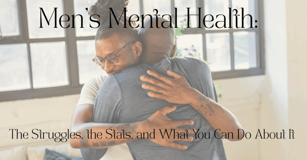 wo men share a heartfelt embrace in a sunlit room, conveying connection, emotional support, and the importance of brotherhood in mental health healing.