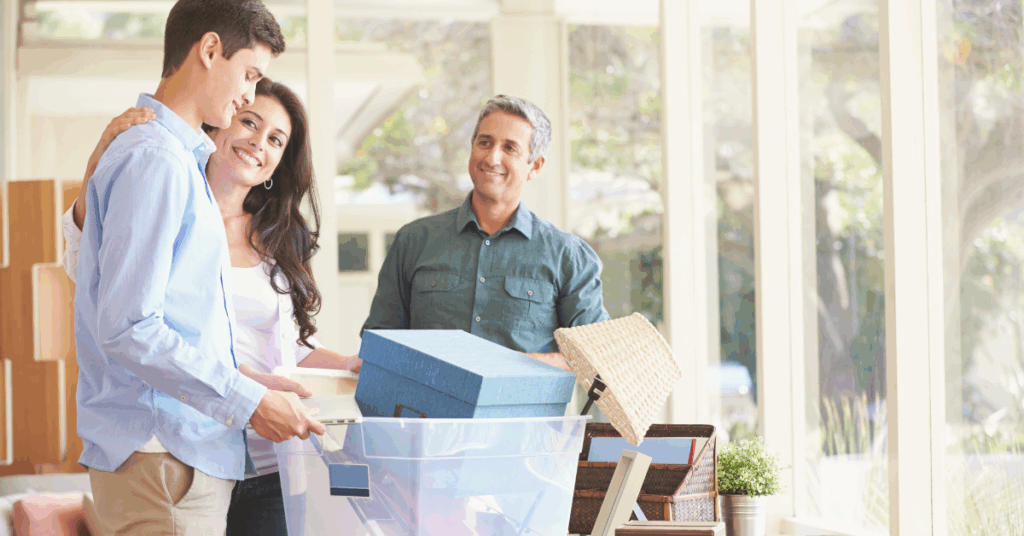 Parents assisting college students unpack